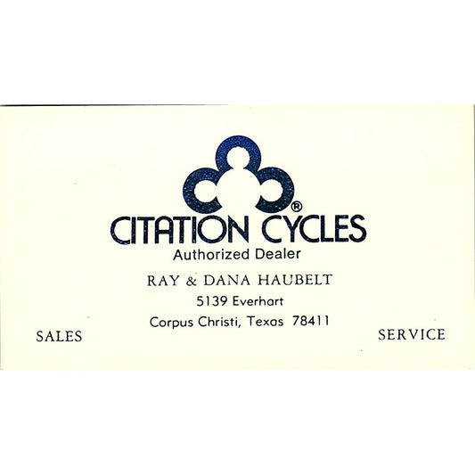 Ray & Dana Haubelt Citation Cycles Corpus Christi Vintage Business Card SD9-B12