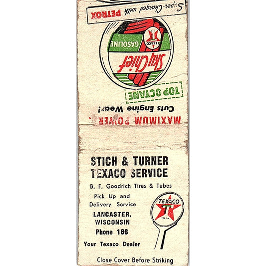 Stitch & Turner Texaco Service Lancaster WI Vintage Matchbook Cover SF3-Y8