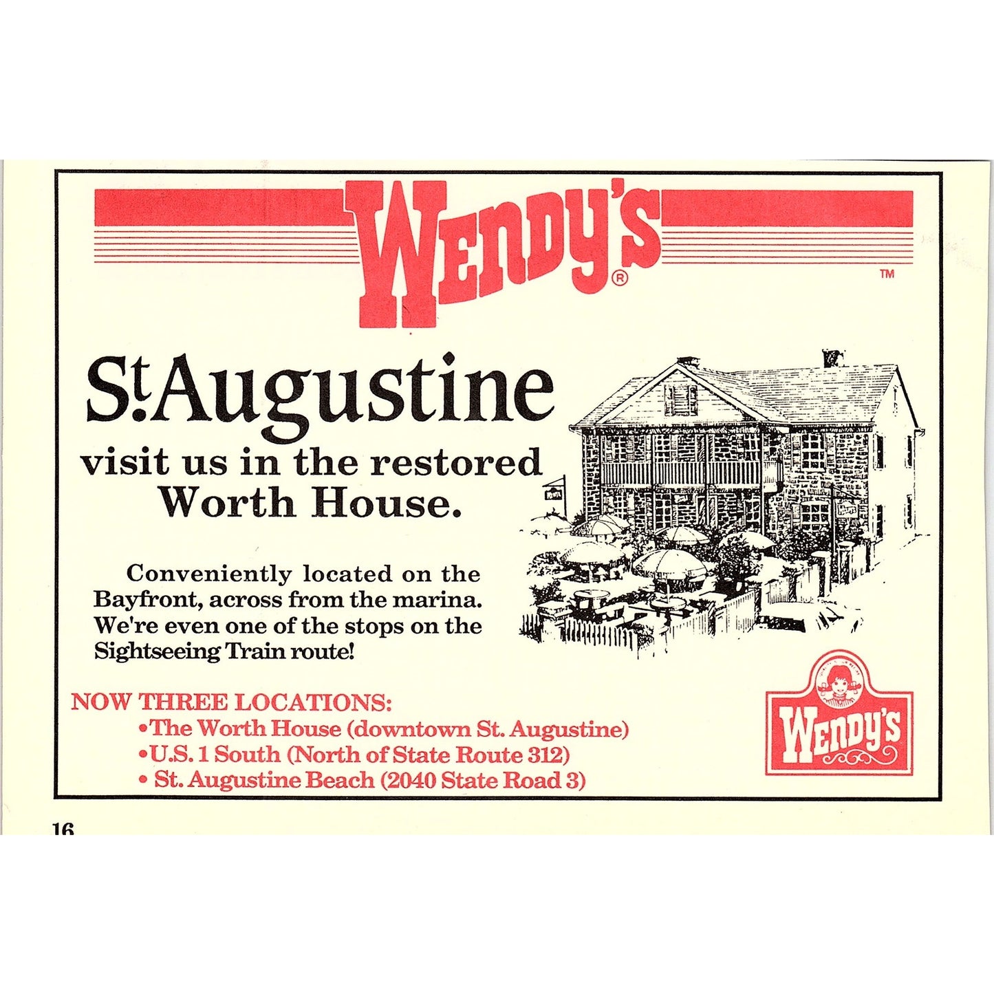 Wendy's Restaurant St. Augustine FL 1989 Ad AF9-12