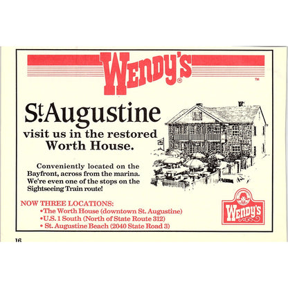 Wendy's Restaurant St. Augustine FL 1989 Ad AF9-12