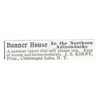 Banner House Adirondacks Chateaugay Lake NY J.S. Kirby c1918 Ad AE5-SV5
