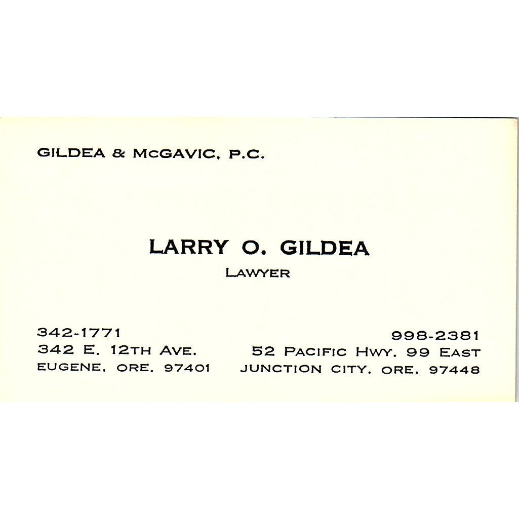 Larry O Gilda Lawyer Junction City OR Vintage Business Card SE3-B12