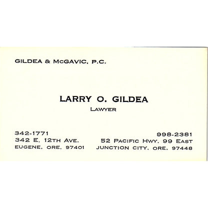 Larry O Gilda Lawyer Junction City OR Vintage Business Card SE3-B12