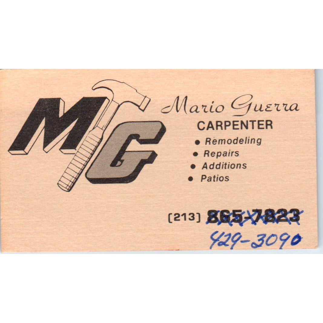 Mario Guerra Carpenter Los Angeles CA Vintage Business Card SD8-B4