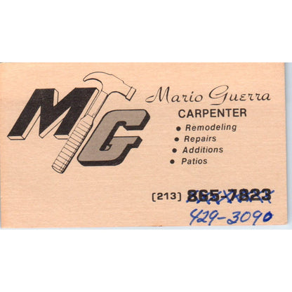 Mario Guerra Carpenter Los Angeles CA Vintage Business Card SD8-B4