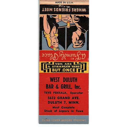 West Duluth Bar & Grill Teve Pekkala Duluth MN Vintage Matchbook Cover SC7-Y1