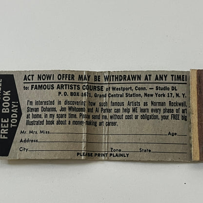 The Famous Artists Course Westport CT Vintage Matchbook Cover TB6-MB1-3