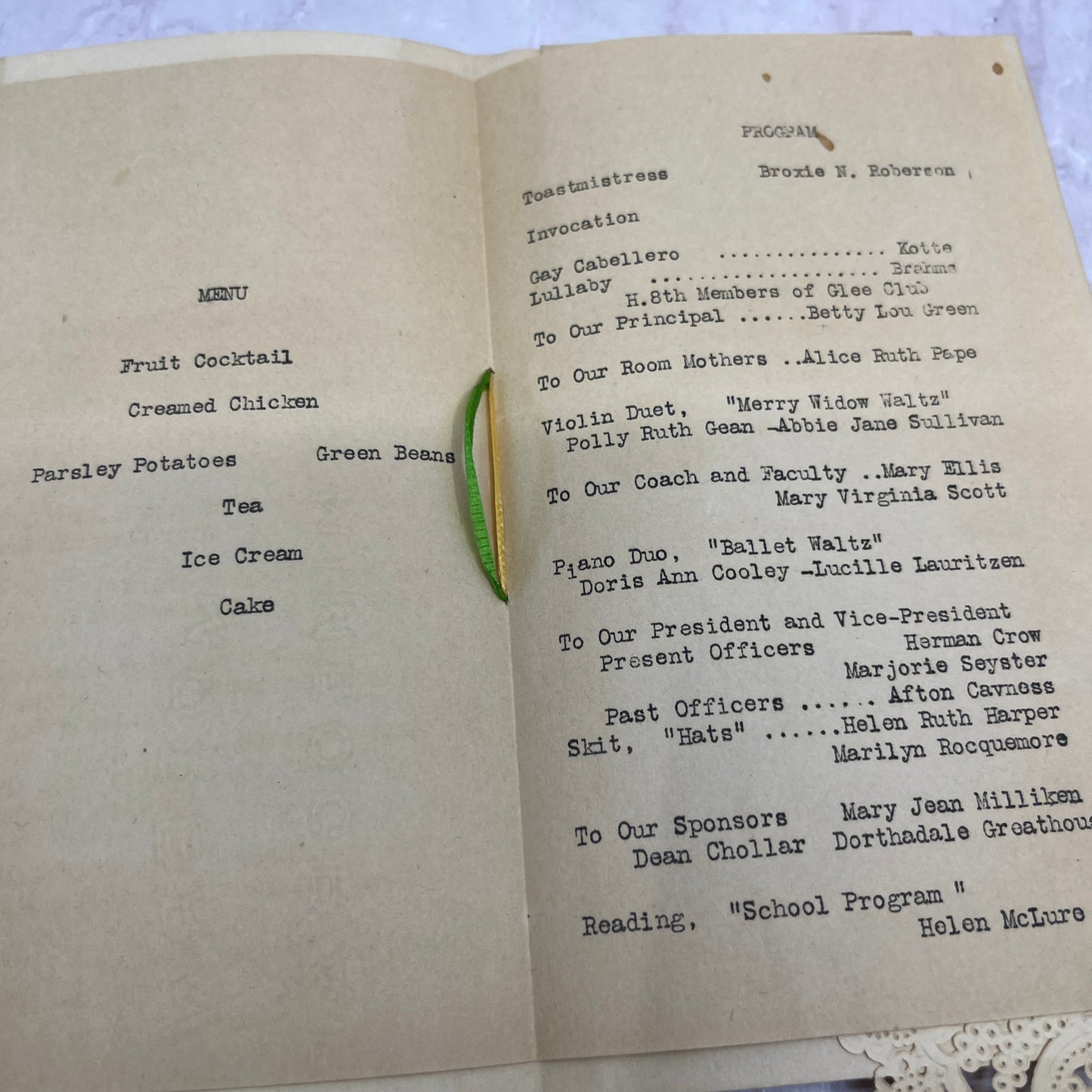 1938 Meadowbrook Junior High School Banquet Program Fort Worth TX TA9-E2