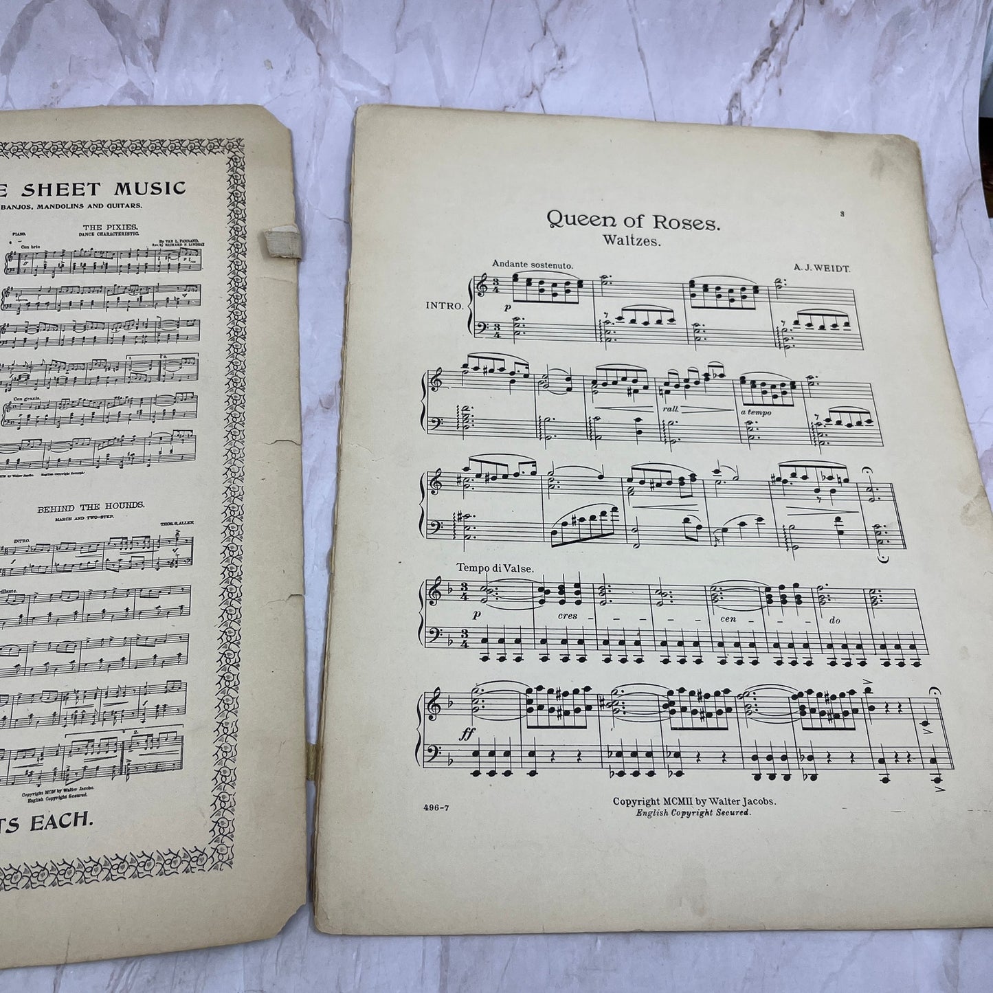 1902 Queen of Roses Waltzes by AJ Weidt Antique Sheet Music Ti5