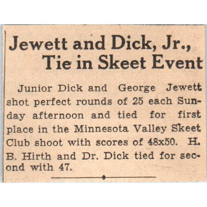 Jewett & Dick Tie in Skeet Event 1935 Minneapolis Journal Article AE7-N6