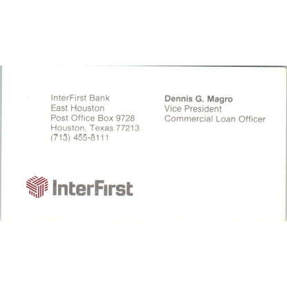 Dennis G. Magro InterFirst Bank Houston TX Vintage Business Card SE3-B8