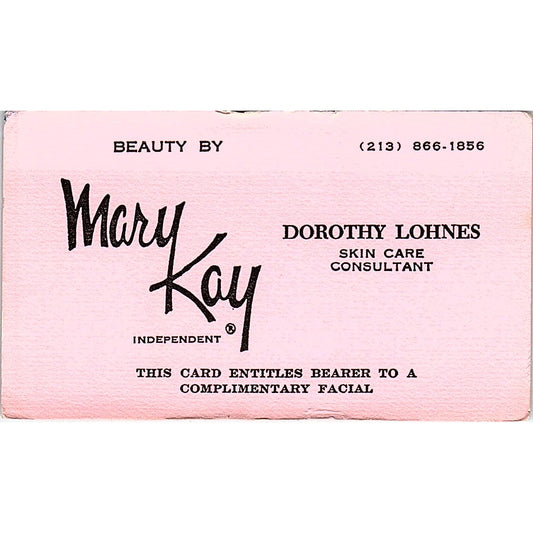 Dorothy Lohnes Mary Kay Consultant Los Angeles Vintage Business Card SE3-B14