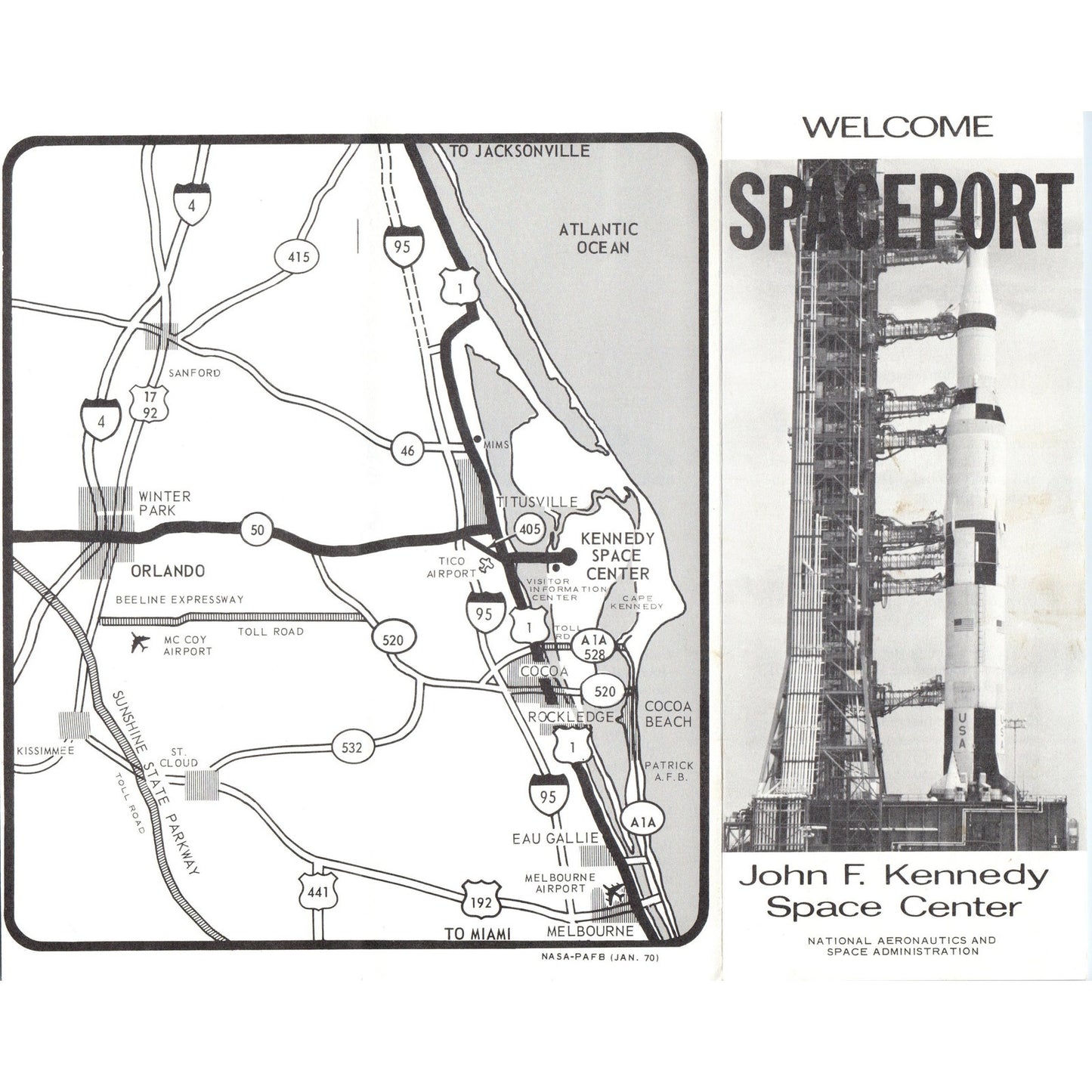 1970 John F. Kennedy Space Center Spaceport Map & Travel Brochure AF7-E2