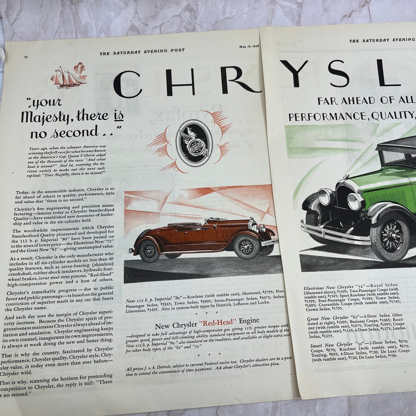Chrysler Red-Head Engine 2 Pages 1928 Original Magazine Advertisement FL6-8