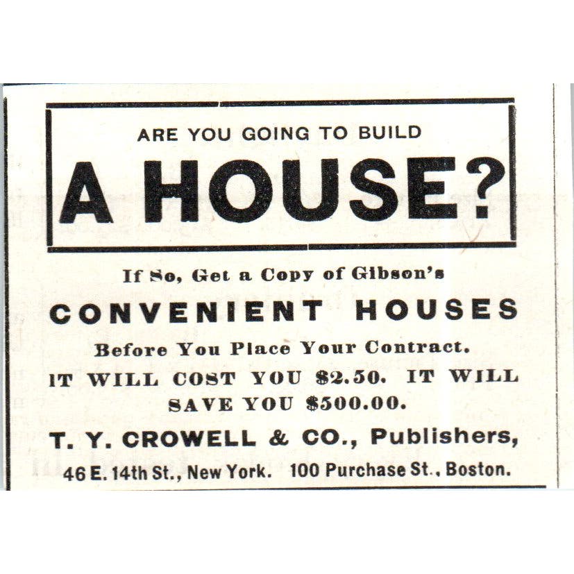 T.Y. Crowell & Co Gibson's Convenient Houses Ad c1890 Victorian Ad AE8-CH9
