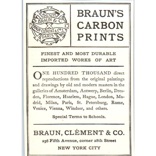 Braun, Clement & Co Carbon Prints New York City 1906 Victorian Ad AB8-MA4