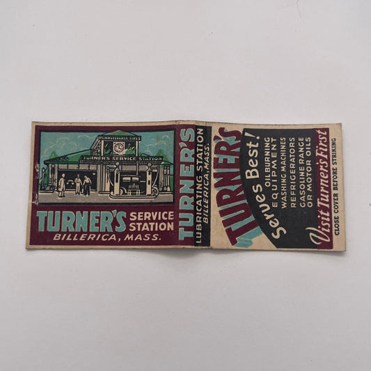 Turner's Service Station Billerica MA Vintage Matchbook Cover TB8-MB-3