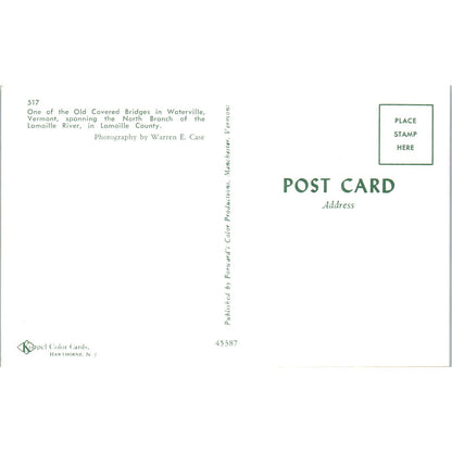 Covered Bridge Waterville VT Lamoille River Vintage Covered Bridge Postcard PD3