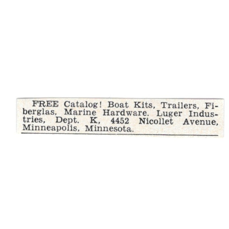 Boat Kits, Supplies - Luger Industries, Minneapolis MN 1955 Ad AG1-S5