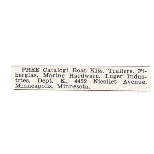 Boat Kits, Supplies - Luger Industries, Minneapolis MN 1955 Ad AG1-S5