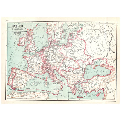 Map of Europe During 30 Years War 1911 Engraving Print AF5-12