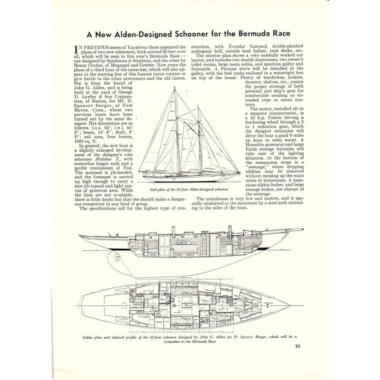 New Alden Designed Schooner for Bermuda Race Schematic 1932 Article V1-4