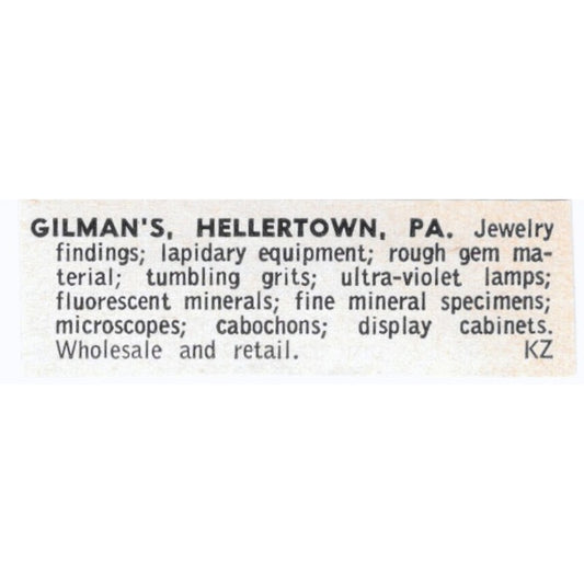 Gilman's Lapidary Equipment Hellertown PA 1964 Magazine Ad AB6-S8