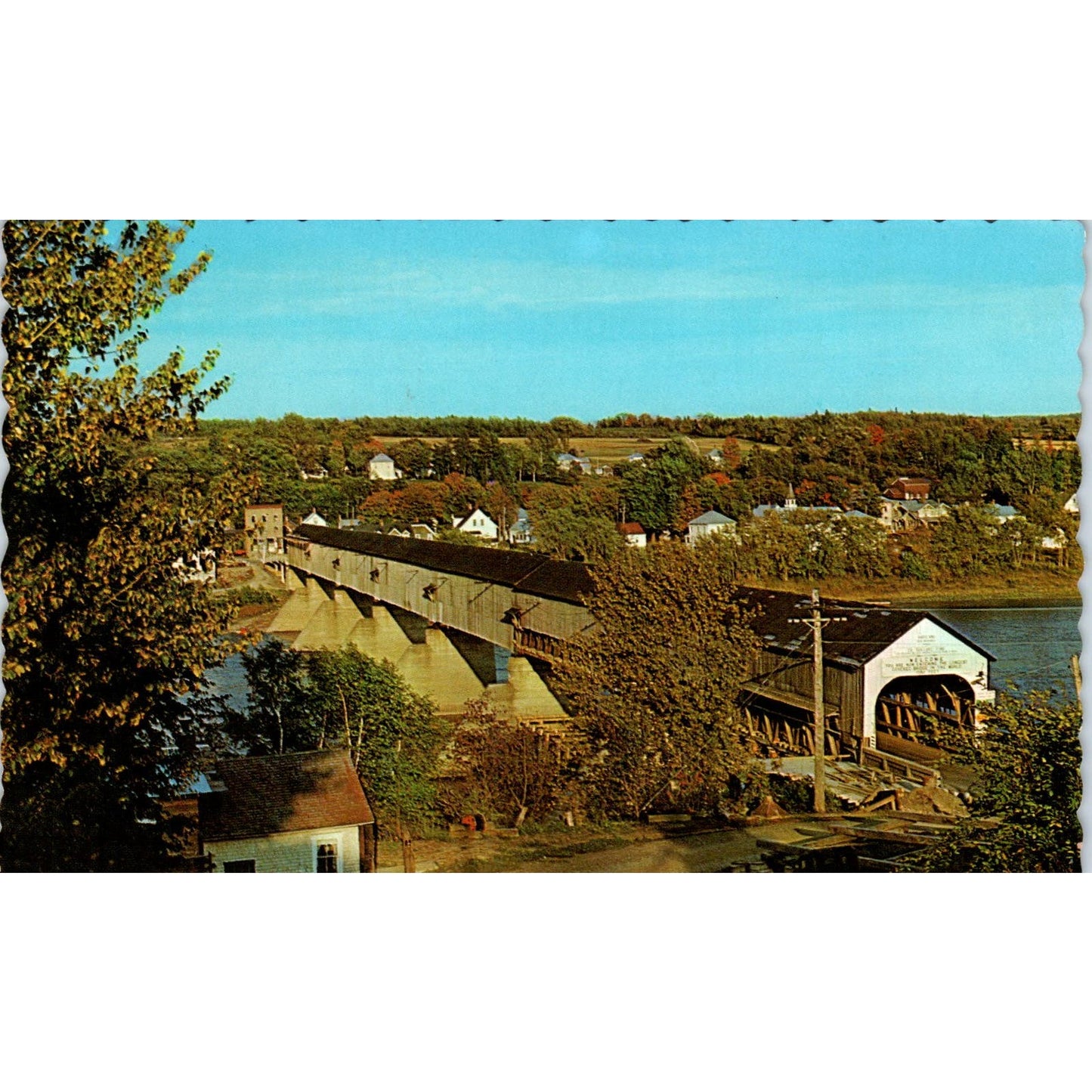 St. John River Hartland NB Near Houlton ME Vintage Covered Bridge Postcard PC14