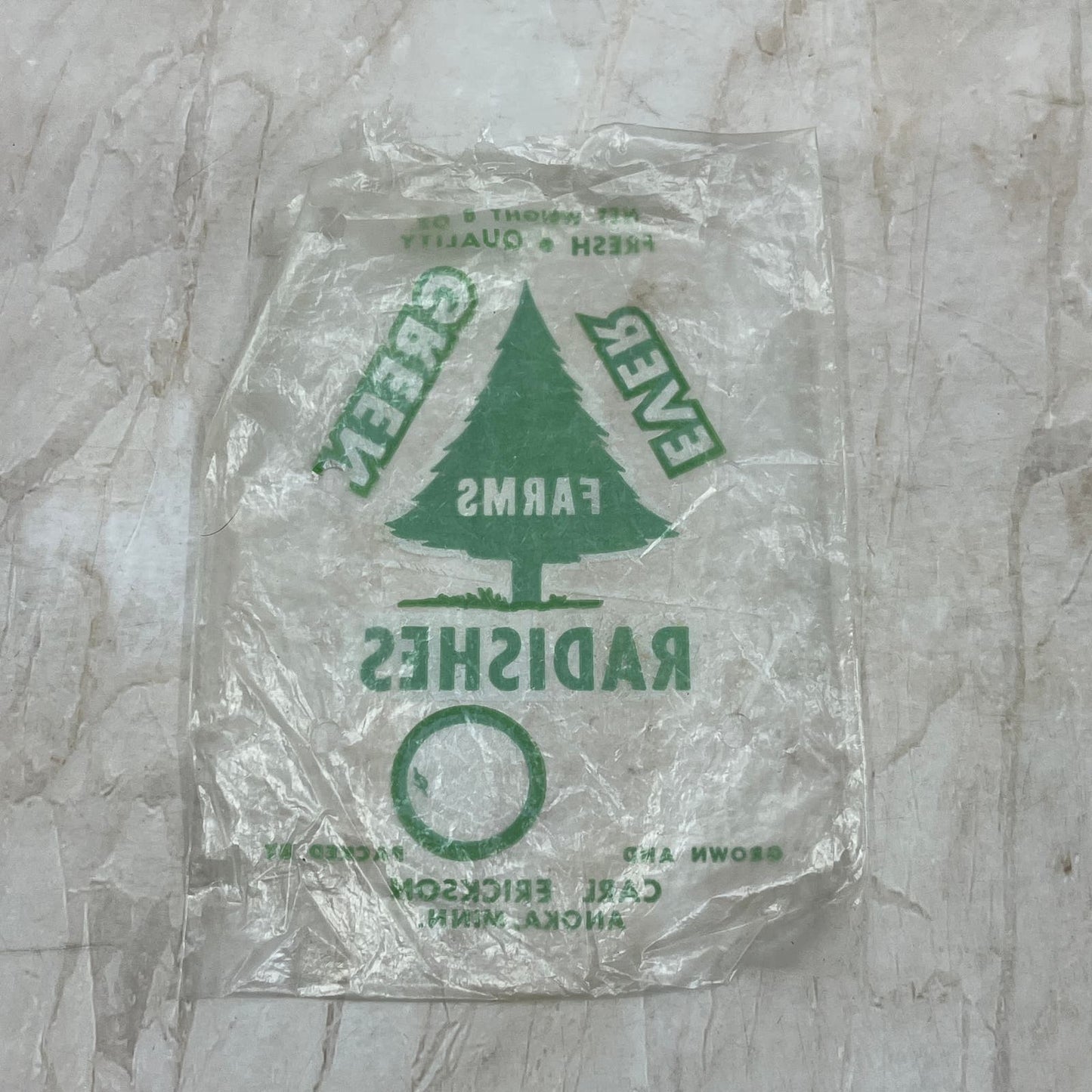 Vintage Evergreen Farms Radishes Bag Carl Erickson Anoka Minnesota AE3