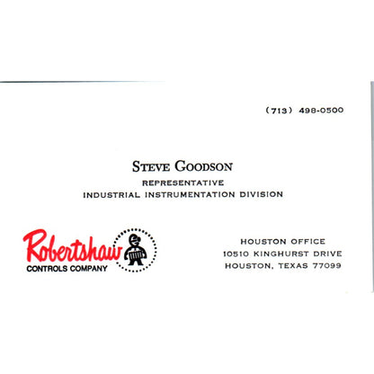 Steve Goodson Robertshaw Controls Co Houston Vintage Business Card SE3-B10