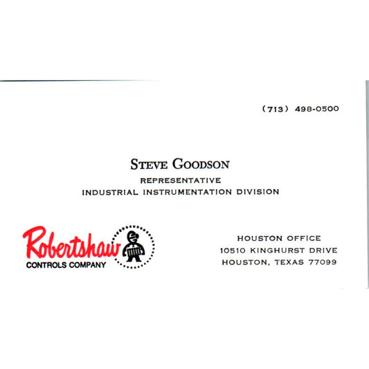 Steve Goodson Robertshaw Controls Co Houston Vintage Business Card SE3-B10