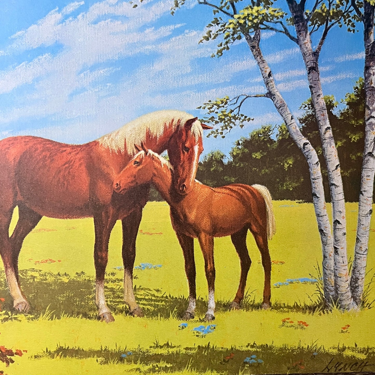 1970s Horse and Foal Summer Retro Kitsch Lithograph Art Print 9x12 V8