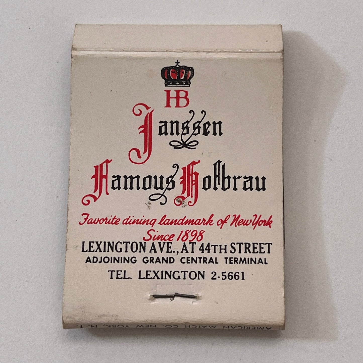 Janssen's Famous Hofbrau Grand Central Terminal Matchbook Cover TB6-MB1-5