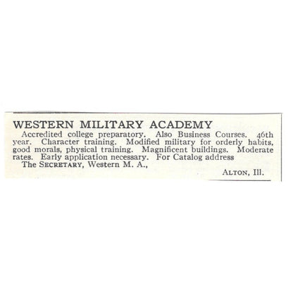 Western Military Academy Alton IL 1924 Magazine Ad AD8-O6