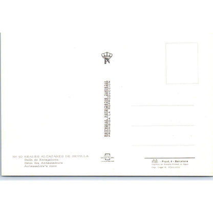 Reales Alcázares De Sevilla Salon De Embajadores Vintage Postcard PD1