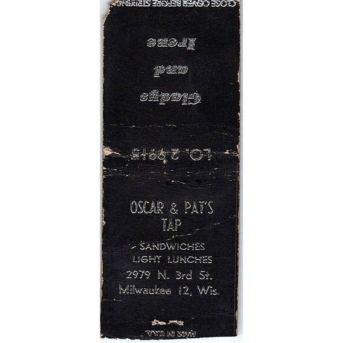 Oscar & Pat's Tap Restaurants Milwaukee Vintage Matchbook Cover SE5-Y2