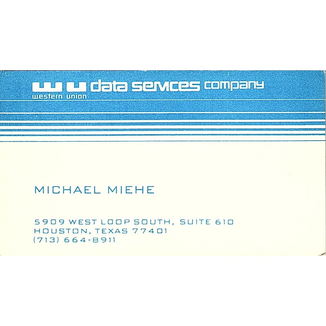 Michael Miehe WU Data Services Company Houston TX Vintage Business Card SD9-B2