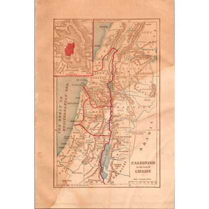 1881 Original Map of Palestine in the Time of Christ Engraving AJ6-2
