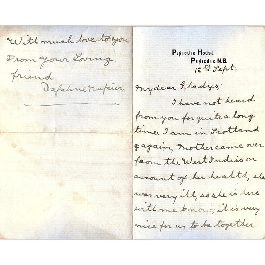 Early 1900s Handwritten Letter Penicuik House Penicuik NB Daphne Napier AF3-17