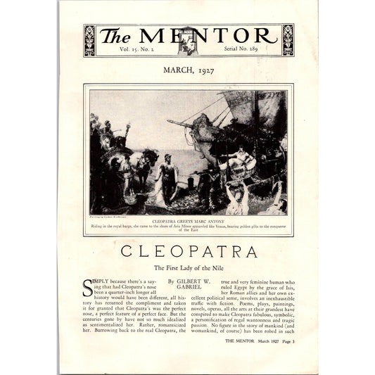 Cleopatra - First Lady of the Nile Gilbert W Gabriel 4 Pages 1927 Article I3