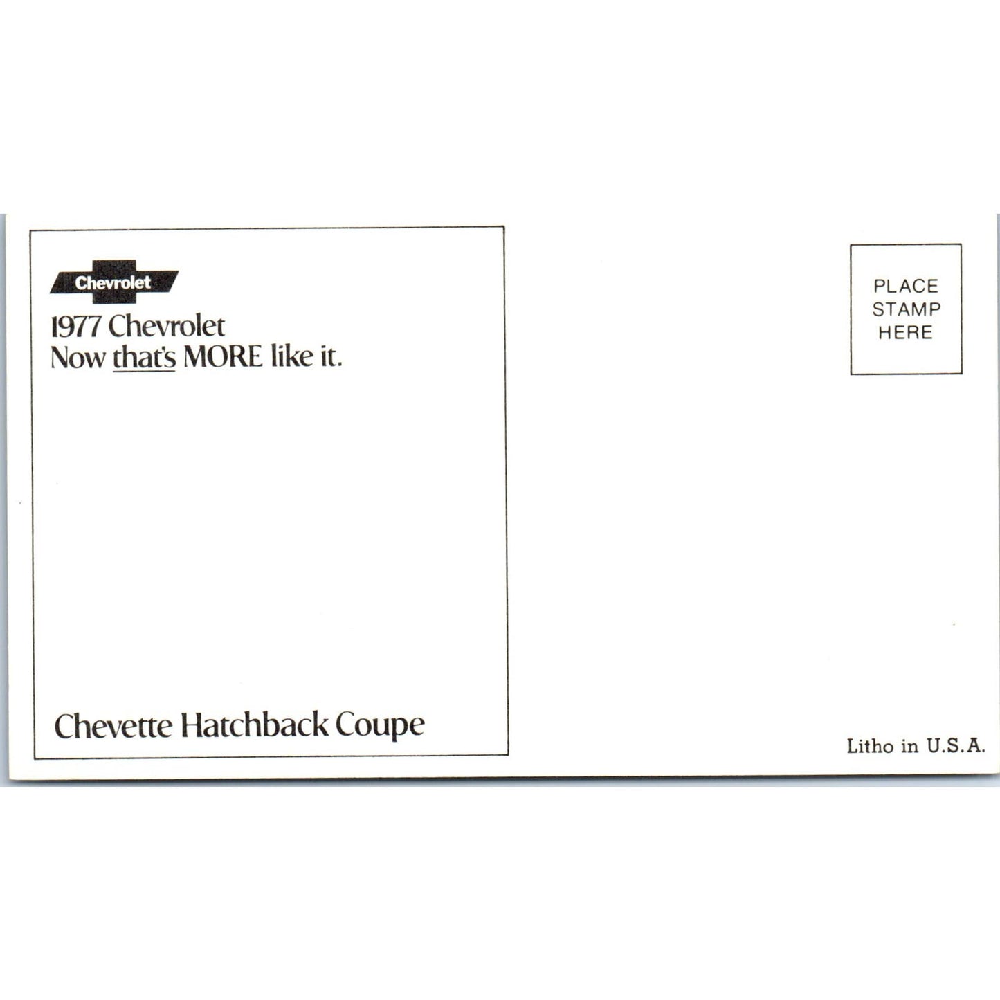 Chevrolet Chevy 1977 Chevette Hatchback Coupe Green Vintage Postcard PC12