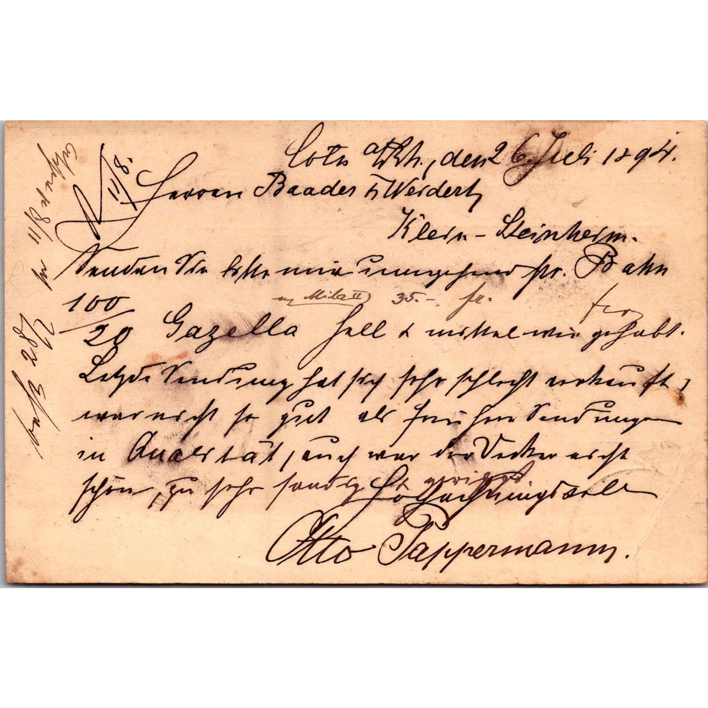 Otto Patyrermann Klein Steinheim Haanan 1894 German Reich Postcard TE2-GRQ