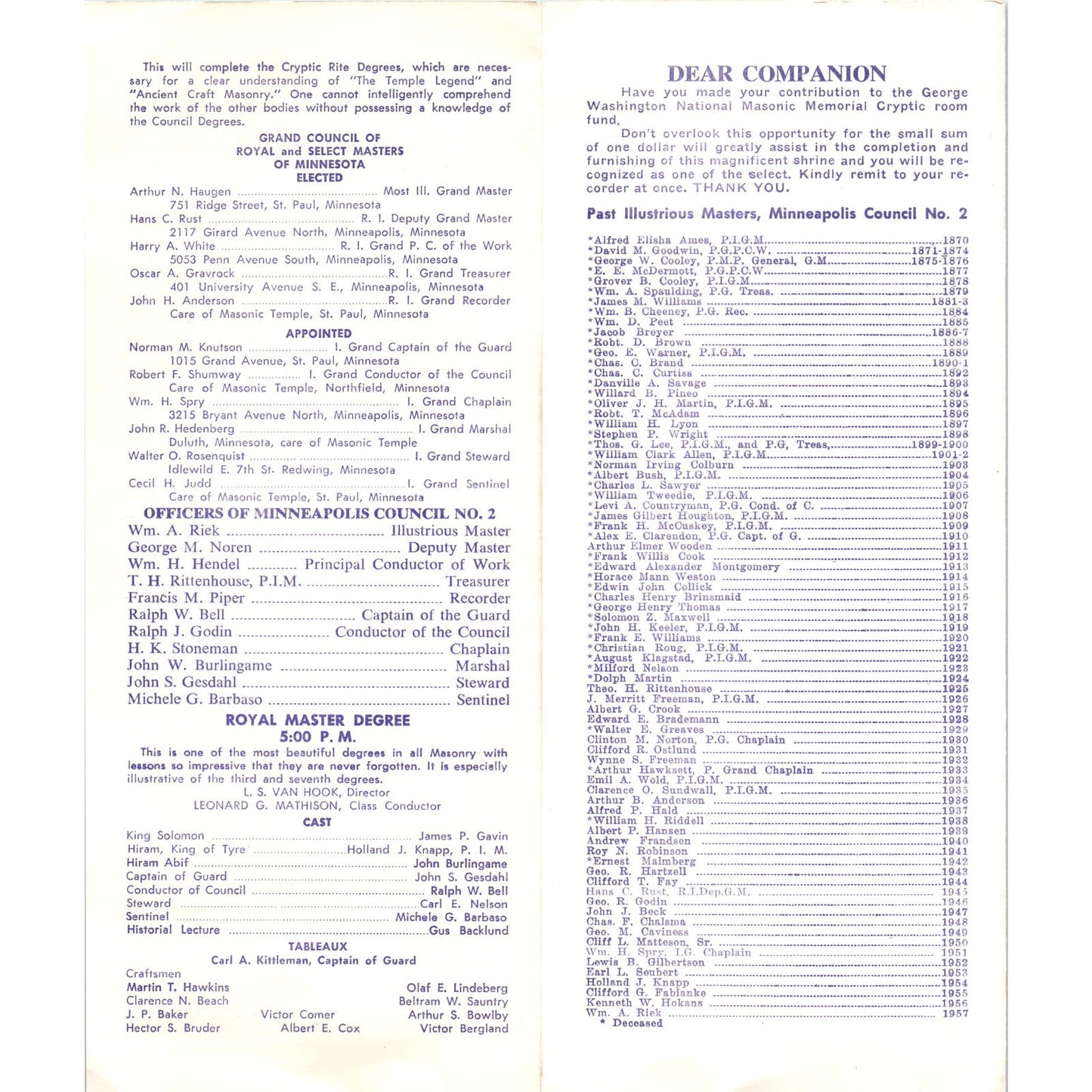 1957 Minneapolis Council No 2 Spring Assembly Program AE2