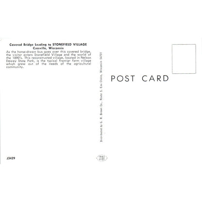 Covered Bridge Stonefield Village Cassville WI Vintage Bridge Postcard PD1