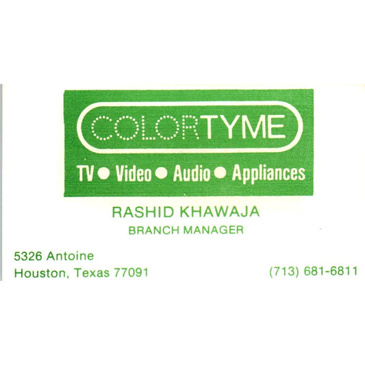 Rashid Khawaja Houston TX ColorTyme Rent to Own Vintage Business Card SD8-B5