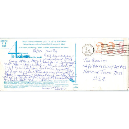 1975 Le 4 Seasons Hotel Quebec Canada Elongated Postcard AB8-RS1