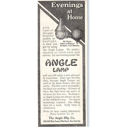 Angle Lamp The Angle Mfg Co NYC 1913 Magazine Advertisement AE7-N7