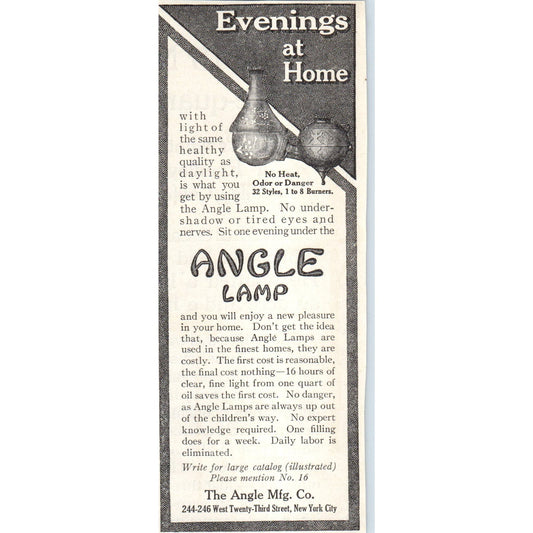 Angle Lamp The Angle Mfg Co NYC 1913 Magazine Advertisement AE7-N7