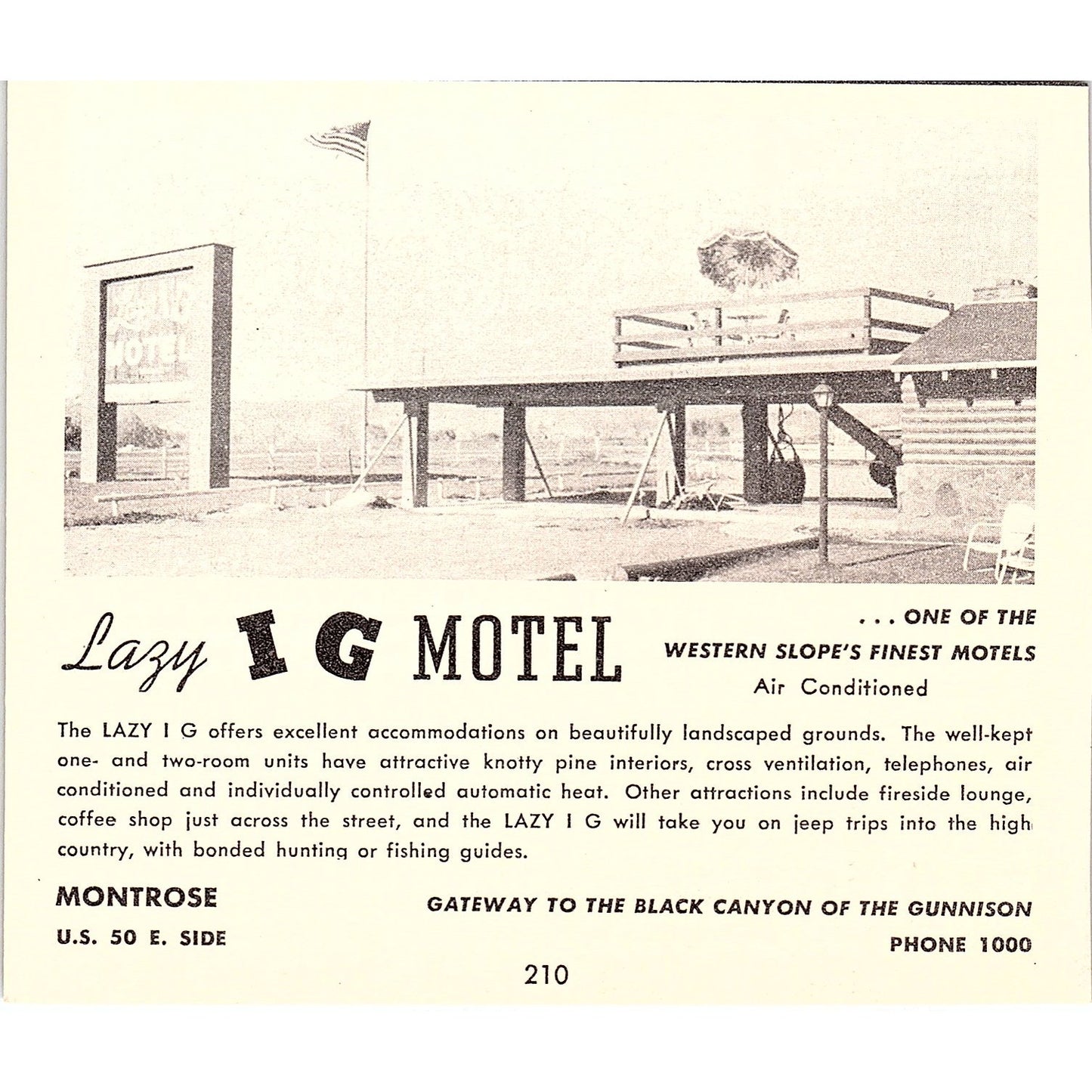 Lazy I G Motel Black Canyon Montrose CO 1958 Ad AG1-H6