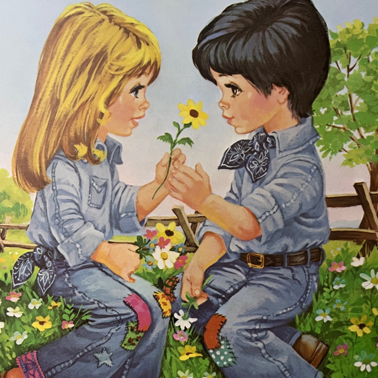 1970s Boy and Girl in Love - W.M. Otto Kitsch Lithograph Art Print 9x12 V8